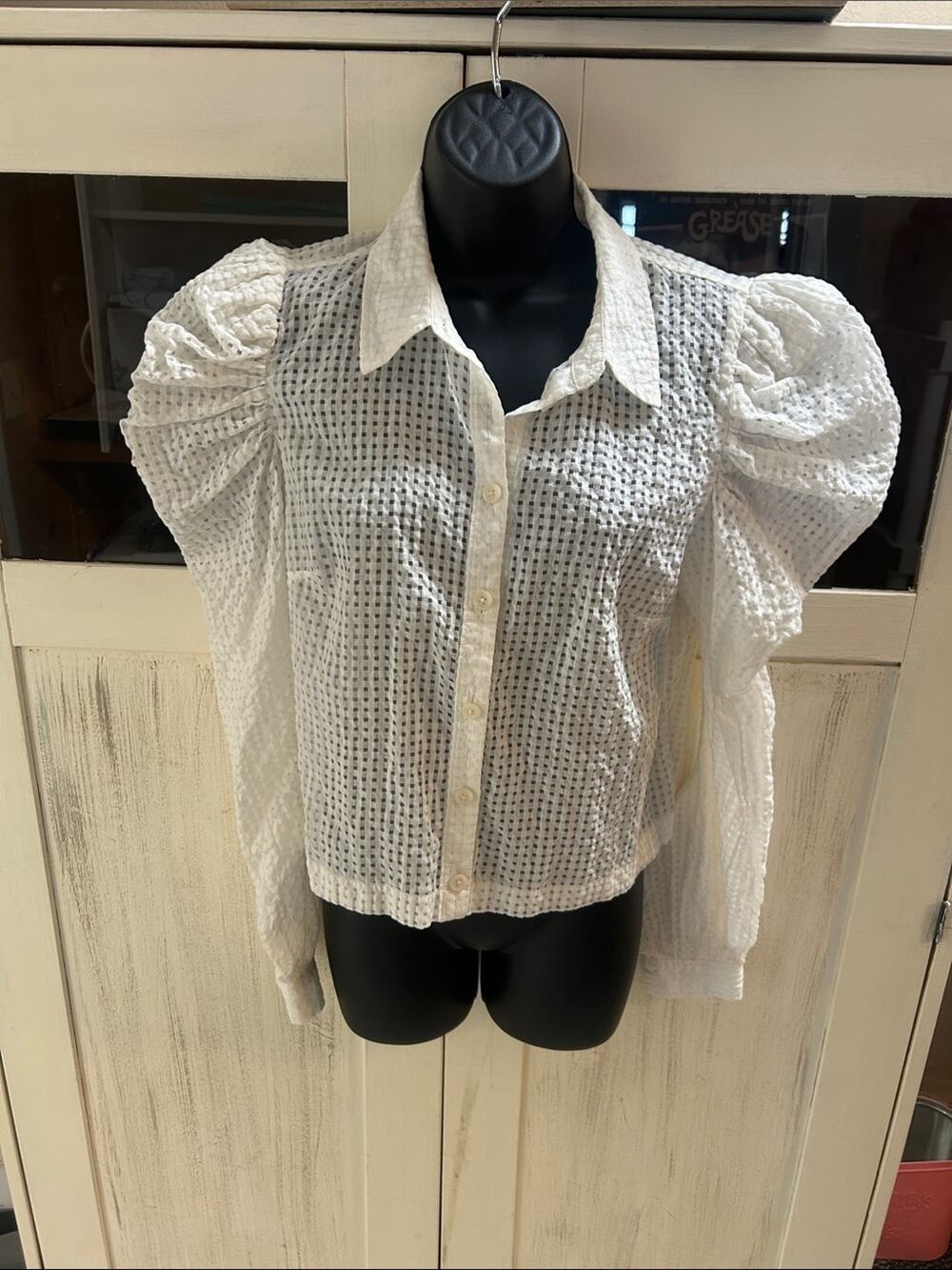 Anthropologie Maeve White Puff Sleeve Button-Down Shirt